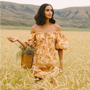 Spell Orange Floral Off-Shoulder Mini Dress